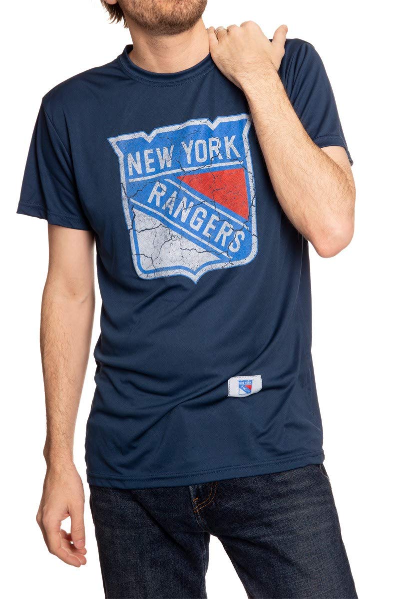 Calhoun NHL Mens Loose Fit Performance Rashguard Wicking Short Sleeve Shirt (New York Rangers, Large) - Image 1